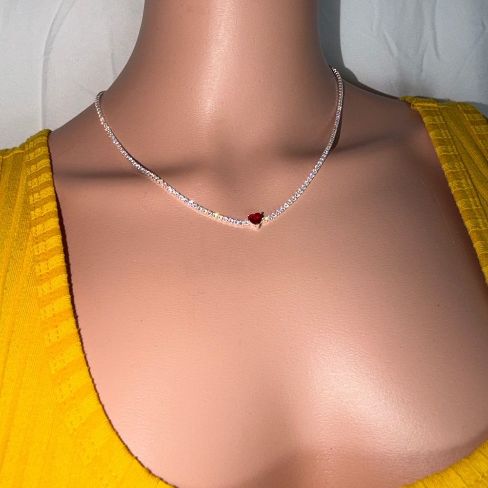 Elegant Silver Necklace with Red Heart Pendant
